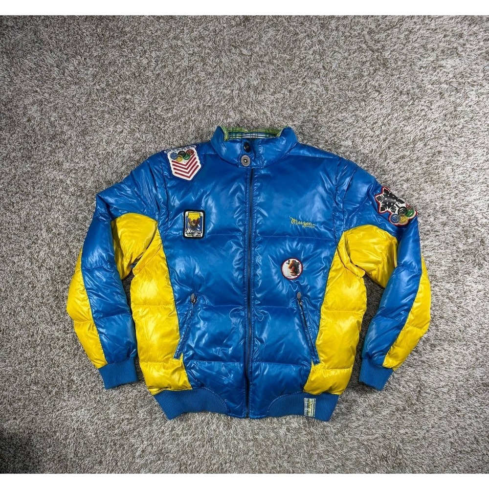 Vintage Meezan Ski Team Patch Puffer Jacket Blue Yellow Men's Large
